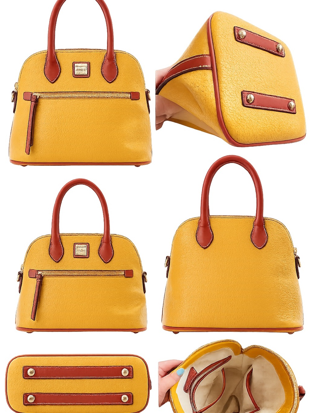 Dooney & Bourke Yellow Satchel Classic Dome Tote Handbag with Brown Trim